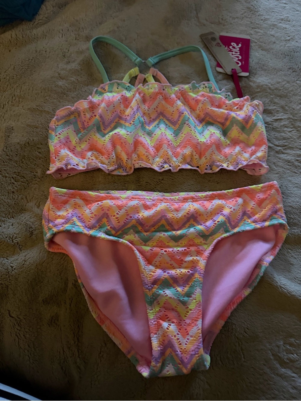 Justice Girls Pastel Chevron Bikini - Pink, Mint, Yellow
